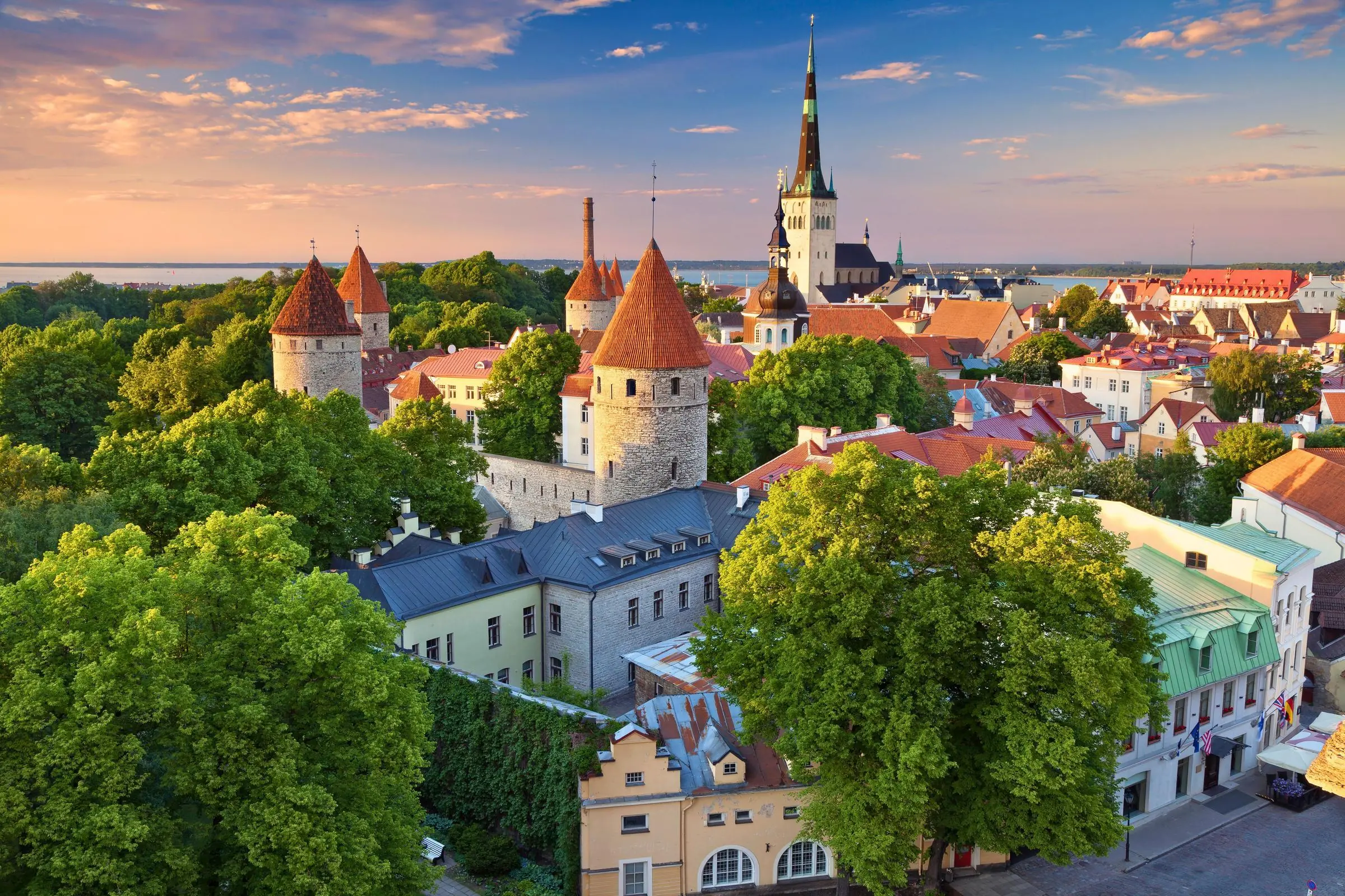 View of Tallinn's medieval towers and St. Olaf's Church from Patkuli Viewpoint