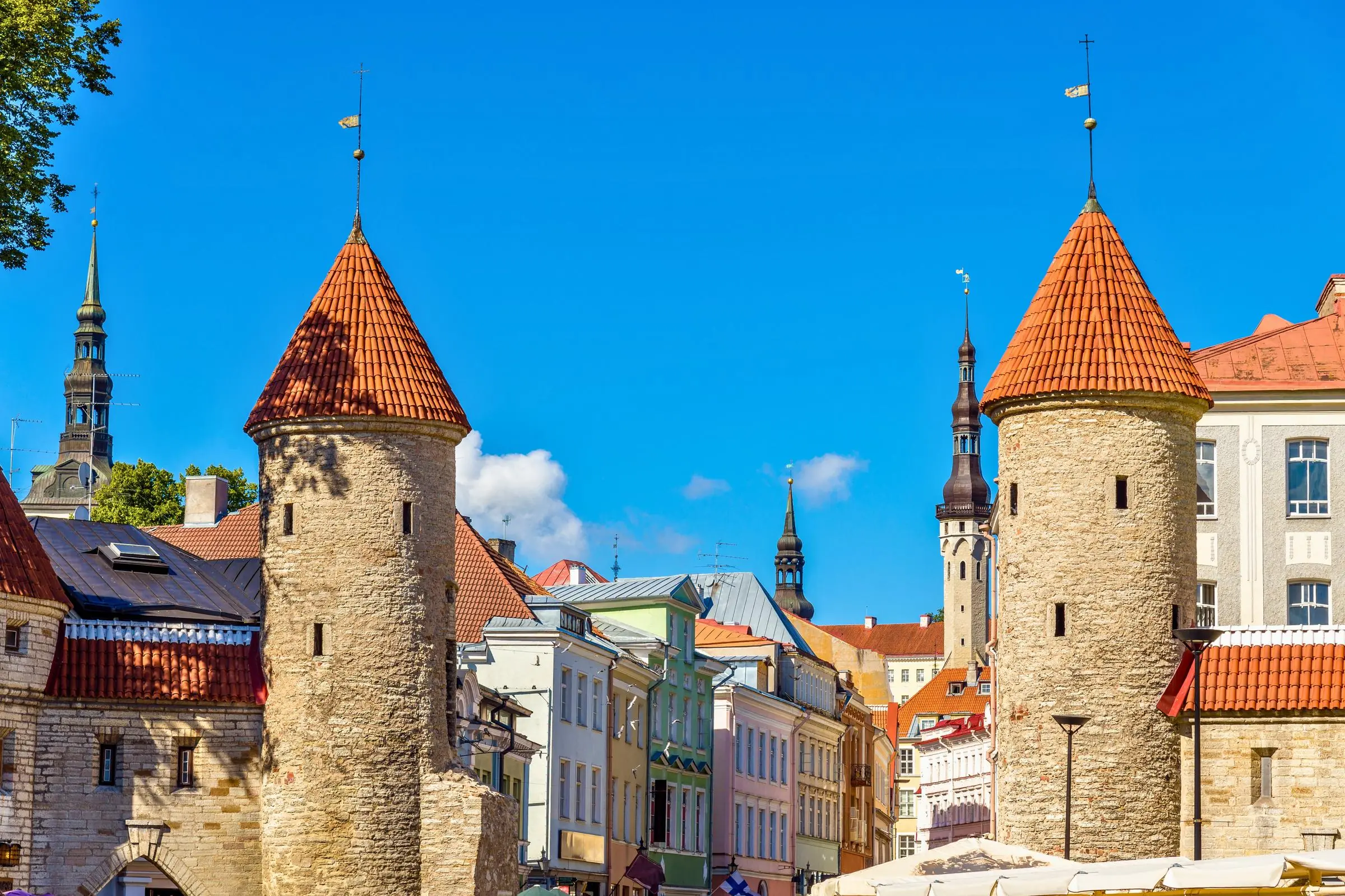 Viru Gates Tallinn The twin ivy-covered stone towers of the Viru Gates marking the entrance to Tallinn Old Town